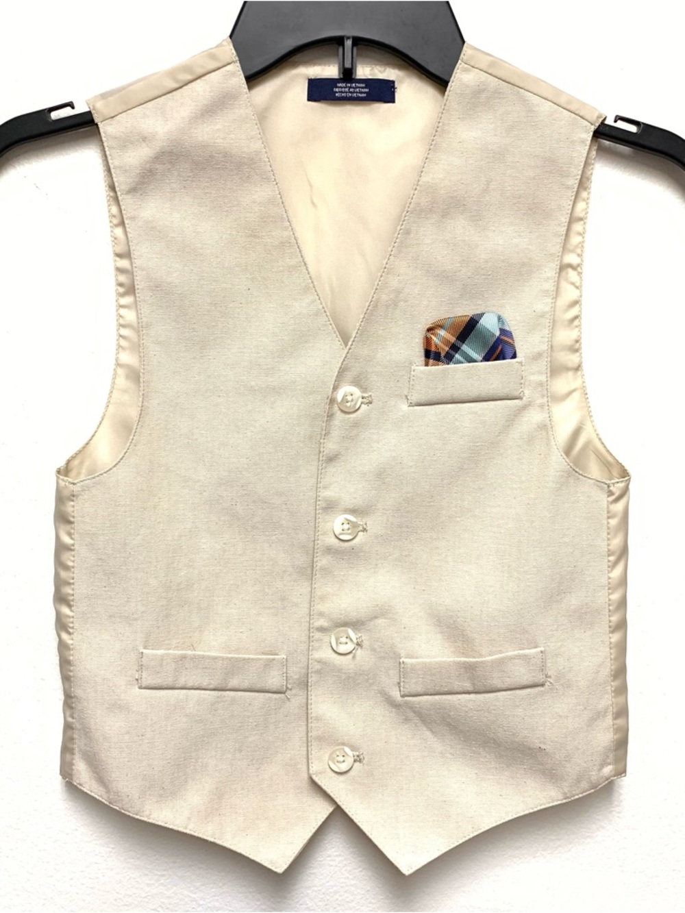 Izod Boys Vest with Pocket Square Size 8 Khaki Beige Formal Suit Wedding Cotton